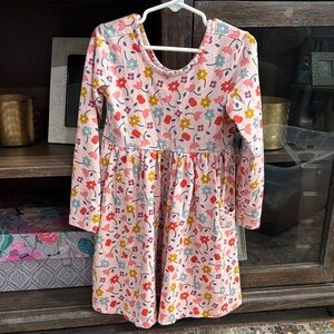 Girls' Pink Floral Long-Sleeve Dress